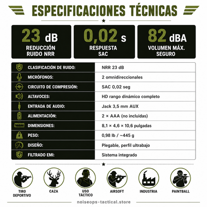 Auriculares Tácticos Con Cancelación de Ruido